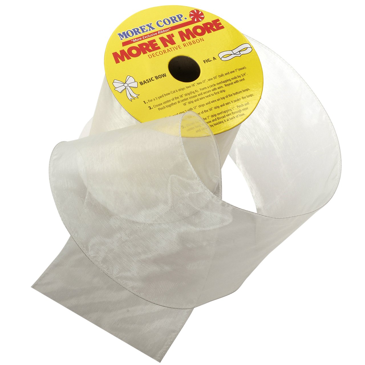 Morex 4-Inch Ivory Chiffon Ribbon Wired Spool - 10 Yards Bulk Roll for Gift Wrapping, Wedding Decorations & DIY Crafts