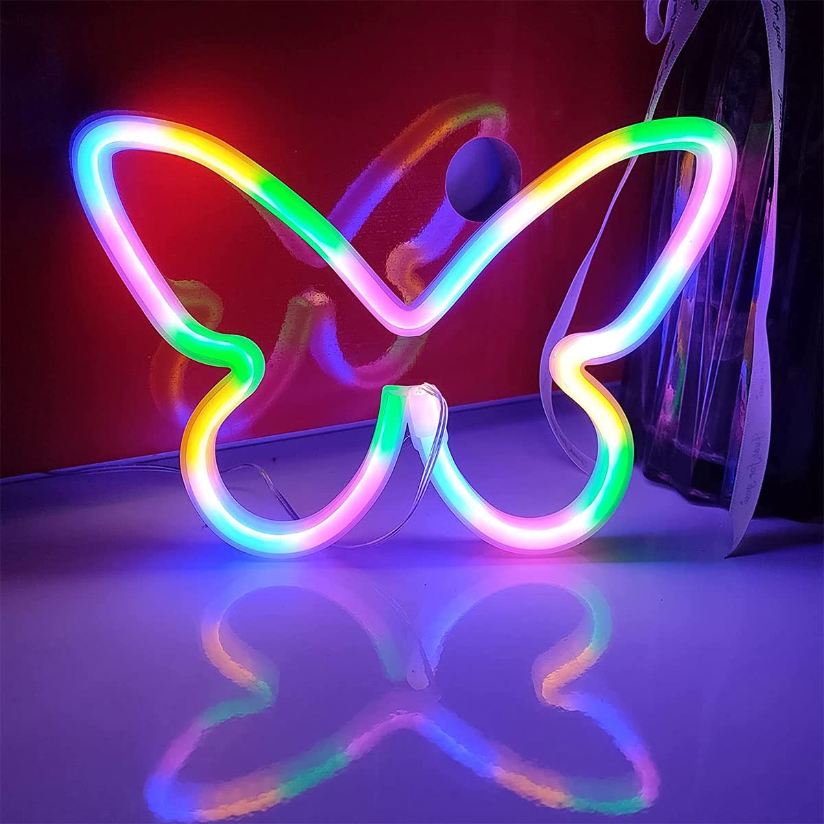 5V USB/Battery Powered LED Neon Light - Butterfly Night Light Wall Art for Home, Kids Room, Bedroom & Gaming Room | Dimmable Atmosphere Lamp for Parties, Bars & Home Decor (Multi-Color)