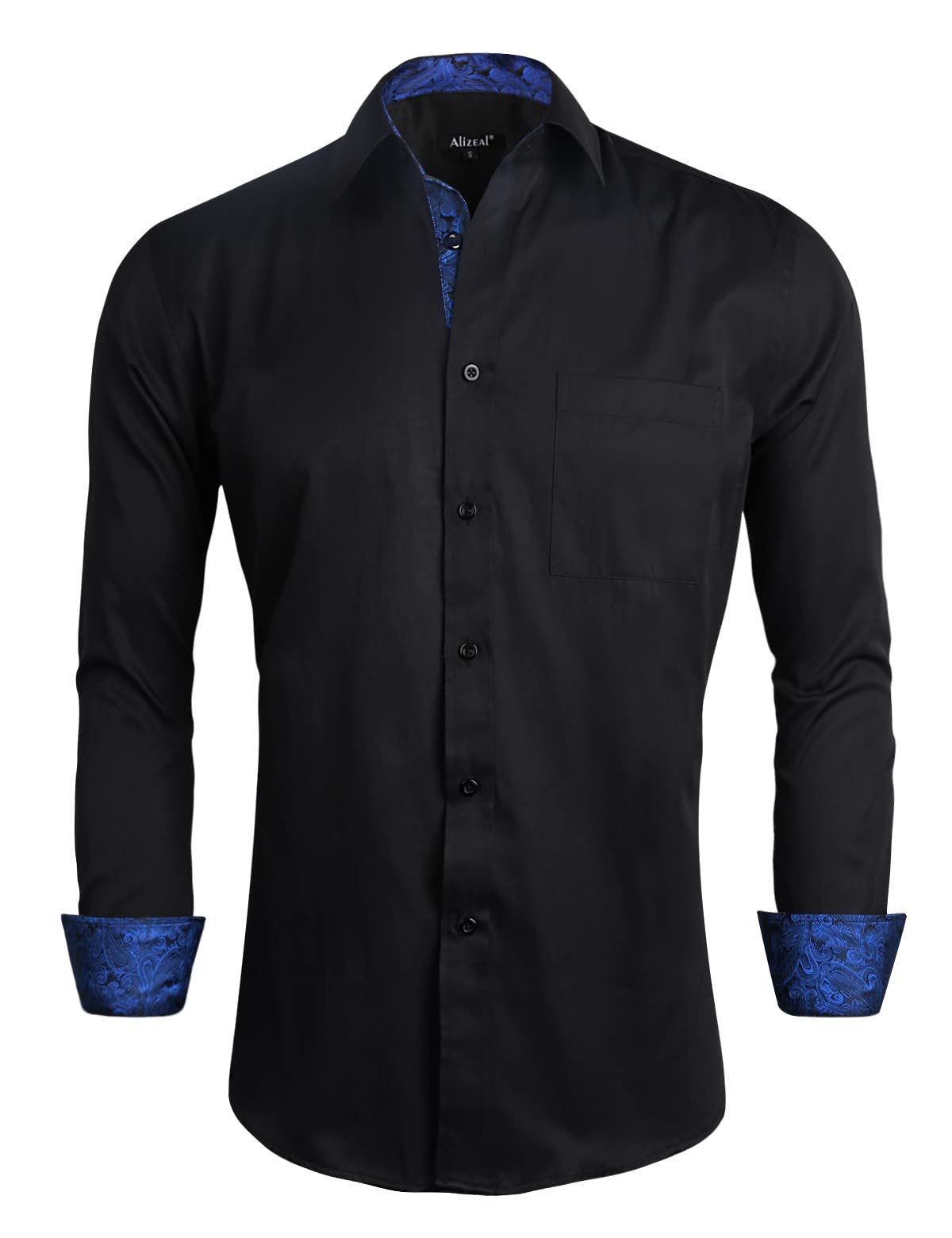 Alizeal Men's Slim Fit Business Dress Shirt - Long Sleeve Patchwork Button Down Shirt for Office, Interview & Formal Occasions