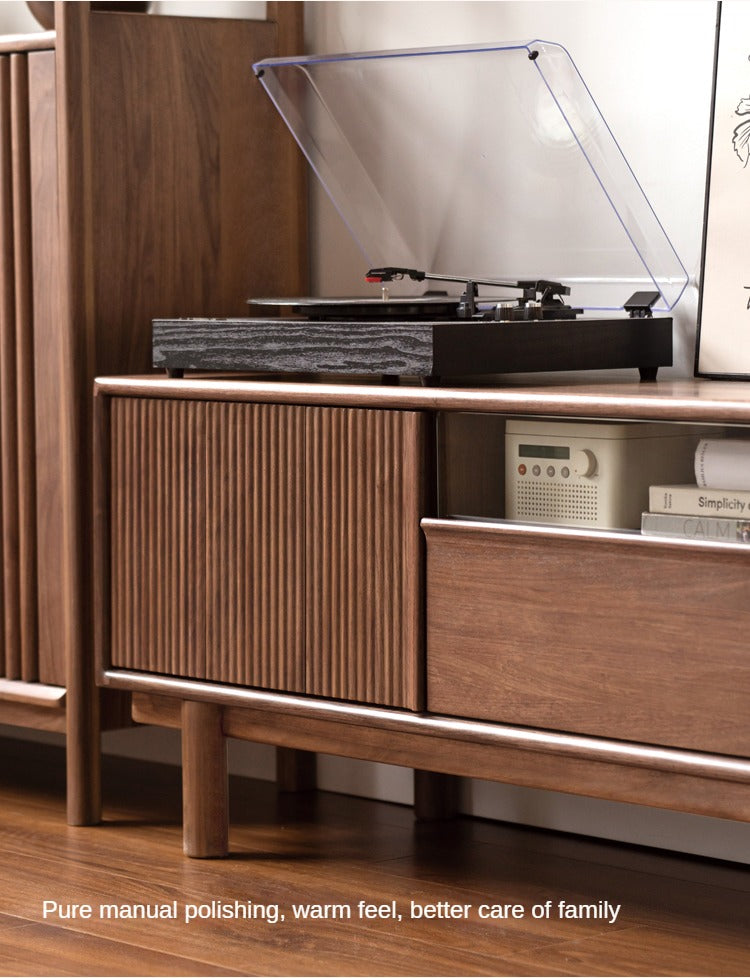 Premium Black Walnut & Ash Solid Wood TV Stand - Modern Entertainment Center for Living Room, Bedroom & Home Theater