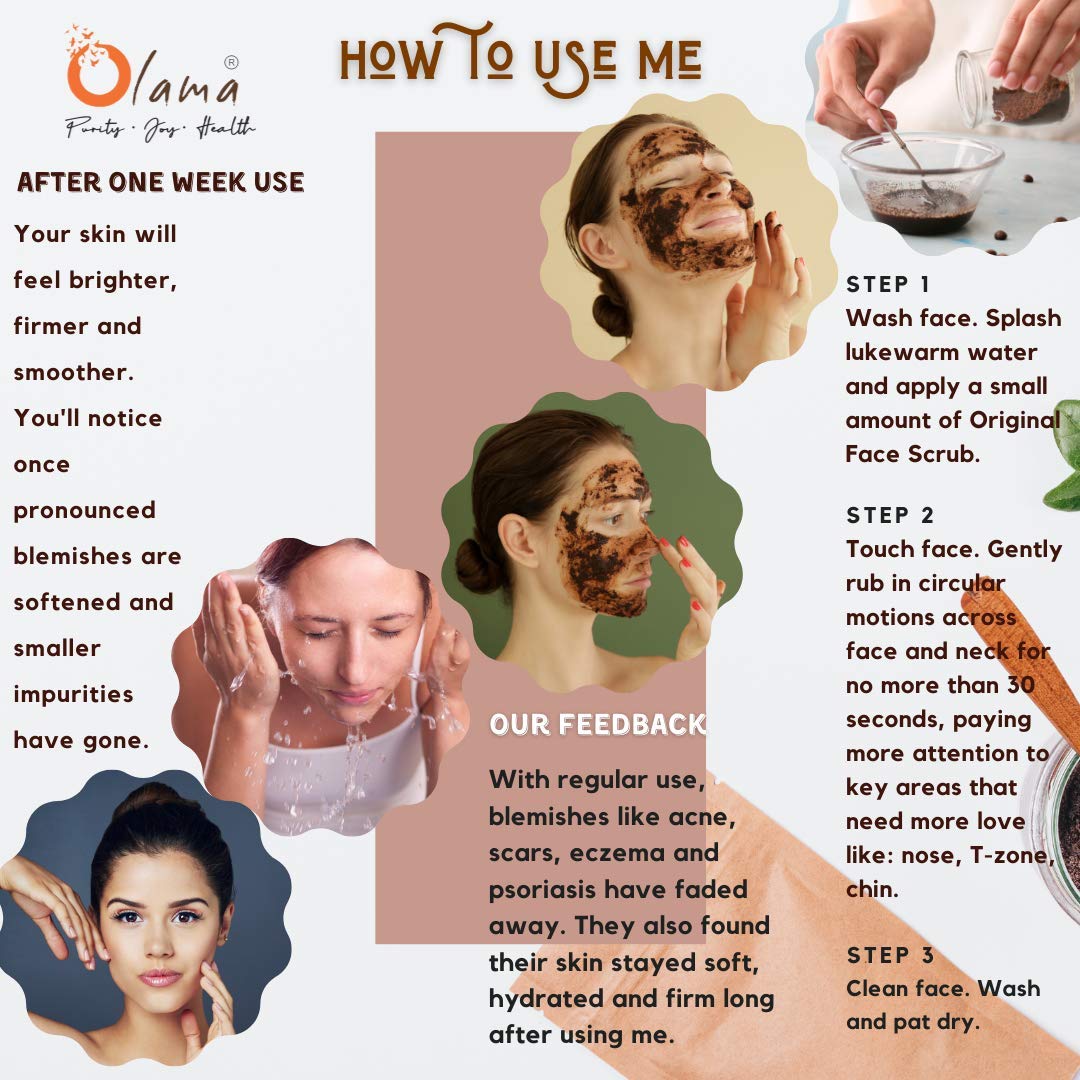 Olama Coffee & Honey Face Scrub - Divine & Handmade Arabusta Coffee Scrub with Sugar, Jojoba Oil, Rosehip Oil, Almond Oil & Virgin Coconut Oil - Luxury Paraben & SLS Free Facial Exfoliator (50g) - Perfect for Glowing Skin & Spa Day Self-Care