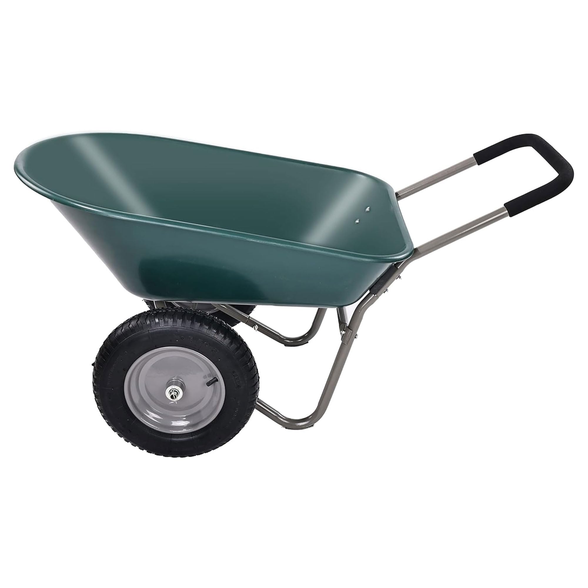 2 Wheel Heavy Duty Garden Wheelbarrow with Built-in Stand - Green Utility Yard Cart for Gardening, Landscaping & Home Improvement Projects