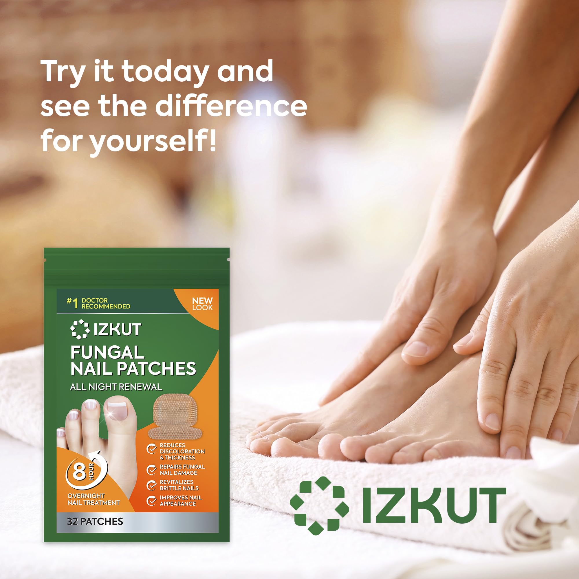 Toenail Fungus Treatment Patches with 1% Tolnaftate - 32 Medicated Nail Renewal Patches for Overnight Fungal Relief | Effective Antifungal Solution for Discolored & Thickened Nails | Perfect for Athletes, Swimmers & Active Lifestyles