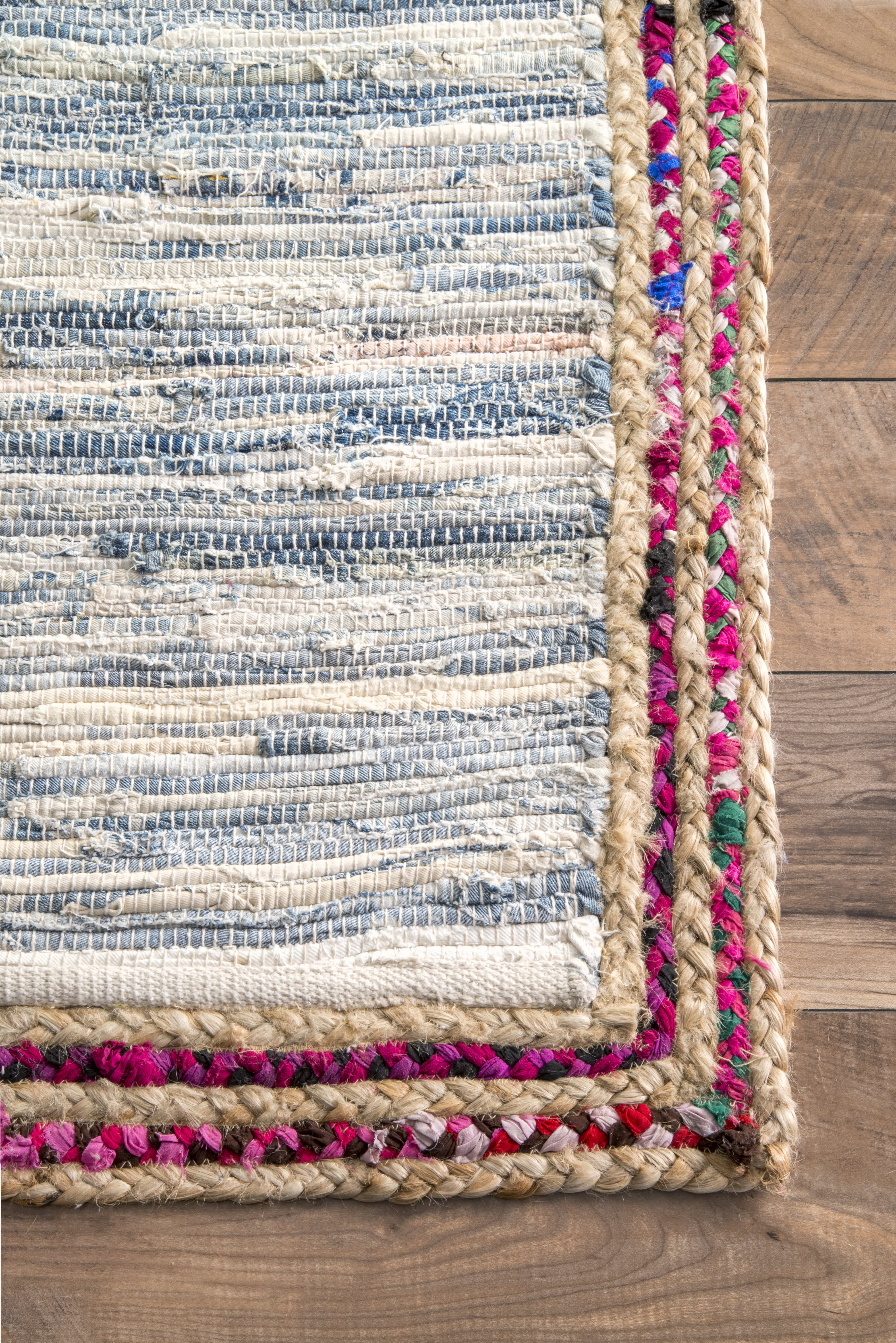 Handwoven Braided Rag Rug - Light Blue Cotton Fabric - Boho Chic Home Decor for Living Room, Bedroom, or Nursery