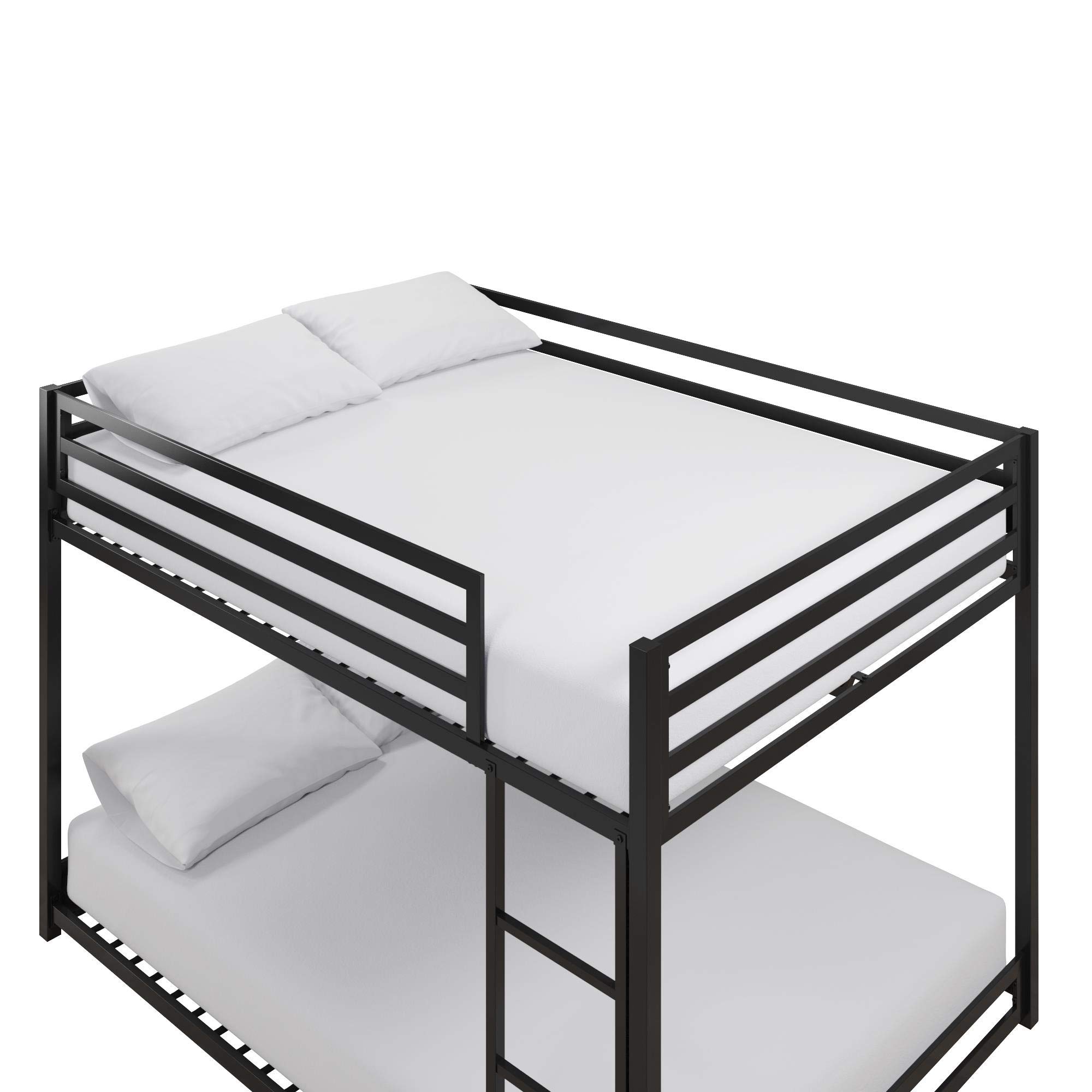 DHP Miles Low Metal Bunk Bed Frame for Kids - Full Over Full Size with Built-in Ladder & High Guardrail | Sturdy Metal Slats, No Box Spring Needed | Space Saving Design for Small Rooms | Perfect for Kids' Bedrooms, Dormitories & Guest Rooms (Black)