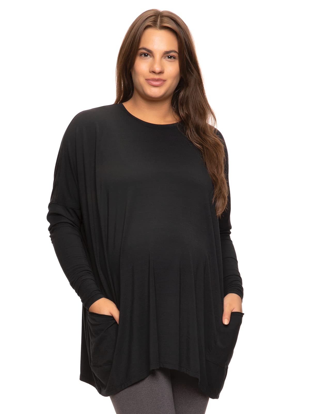 Felina Modal Long Sleeve Maternity Top with Side Drape - Soft Stretchy Nursing Shirt for Pregnancy & Breastfeeding - Perfect for Work, Casual Wear & Maternity Photos