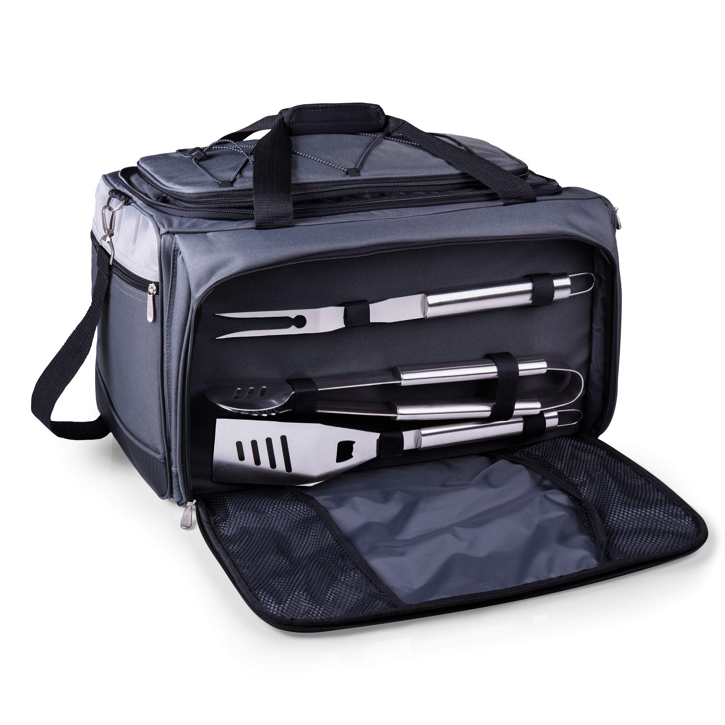 ONIVA - Picnic Time Brand Buccaneer Portable Charcoal Grill & Cooler Tote Combo (Black with Gray Accents) - Perfect for Camping, Beach Outings, and Backyard BBQs