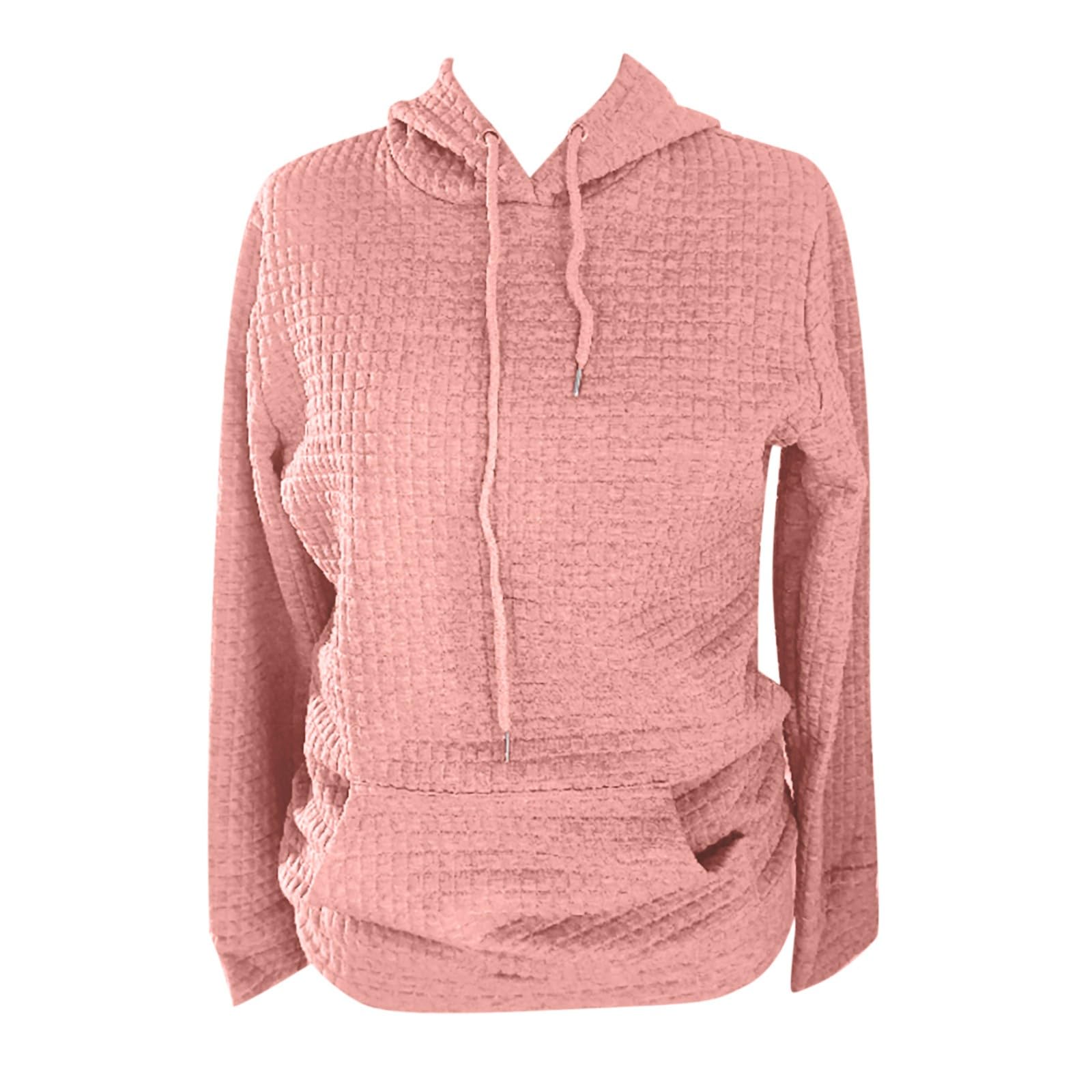 CRNTCEM Women's Waffle Knit Hoodie - Long Sleeve Plaid Print Crewneck Sweatshirt with Drawstring & Pocket | Casual Loungewear, Fall Winter Outfit, Streetwear Fashion