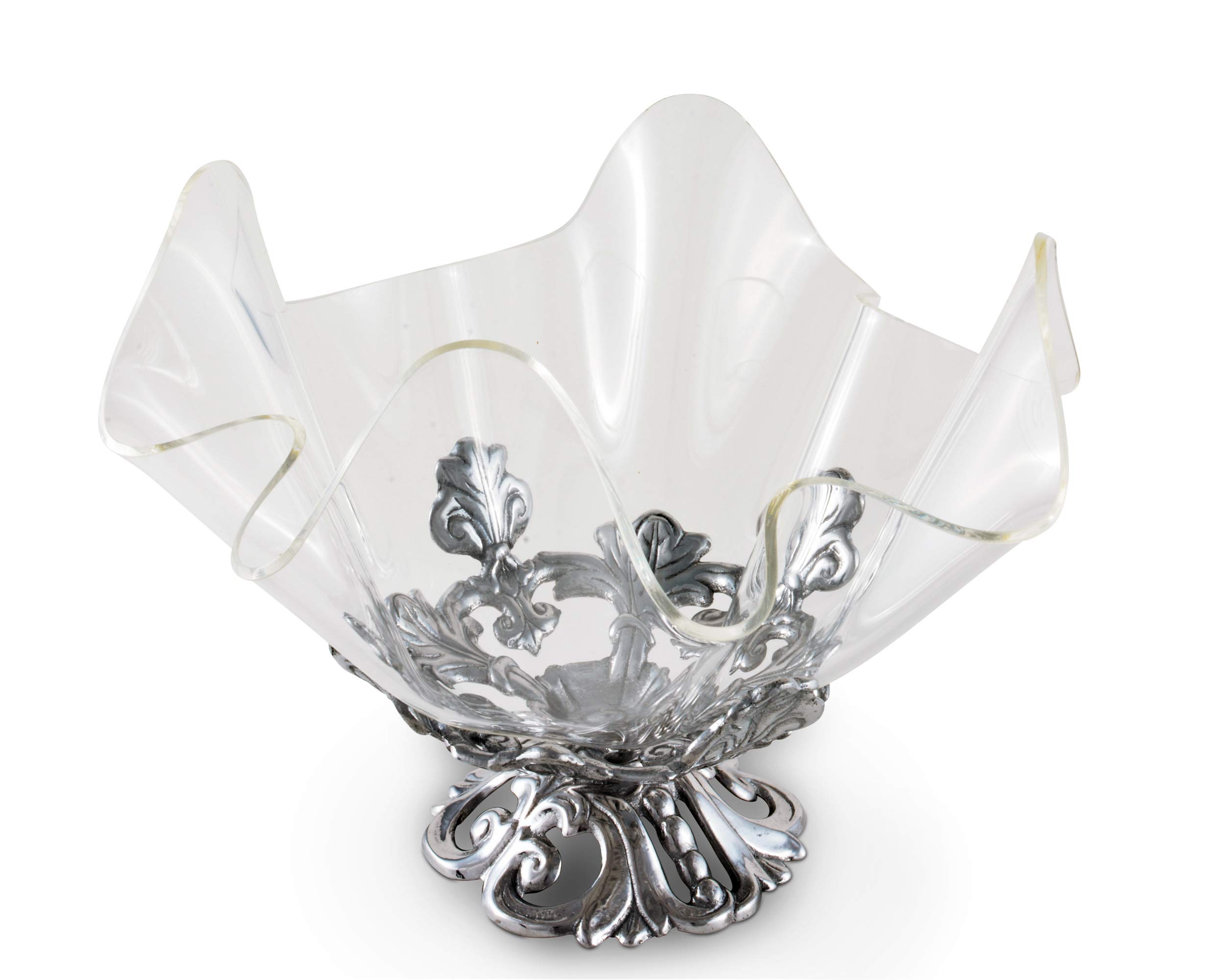 Arthur Court Designs Aluminum Fleur-De-Lis Stand with Acrylic Serving Bowl - 11 Inch Diameter, 9.25 Inch Height - Elegant Serving Tray for Parties, Weddings & Home Decor