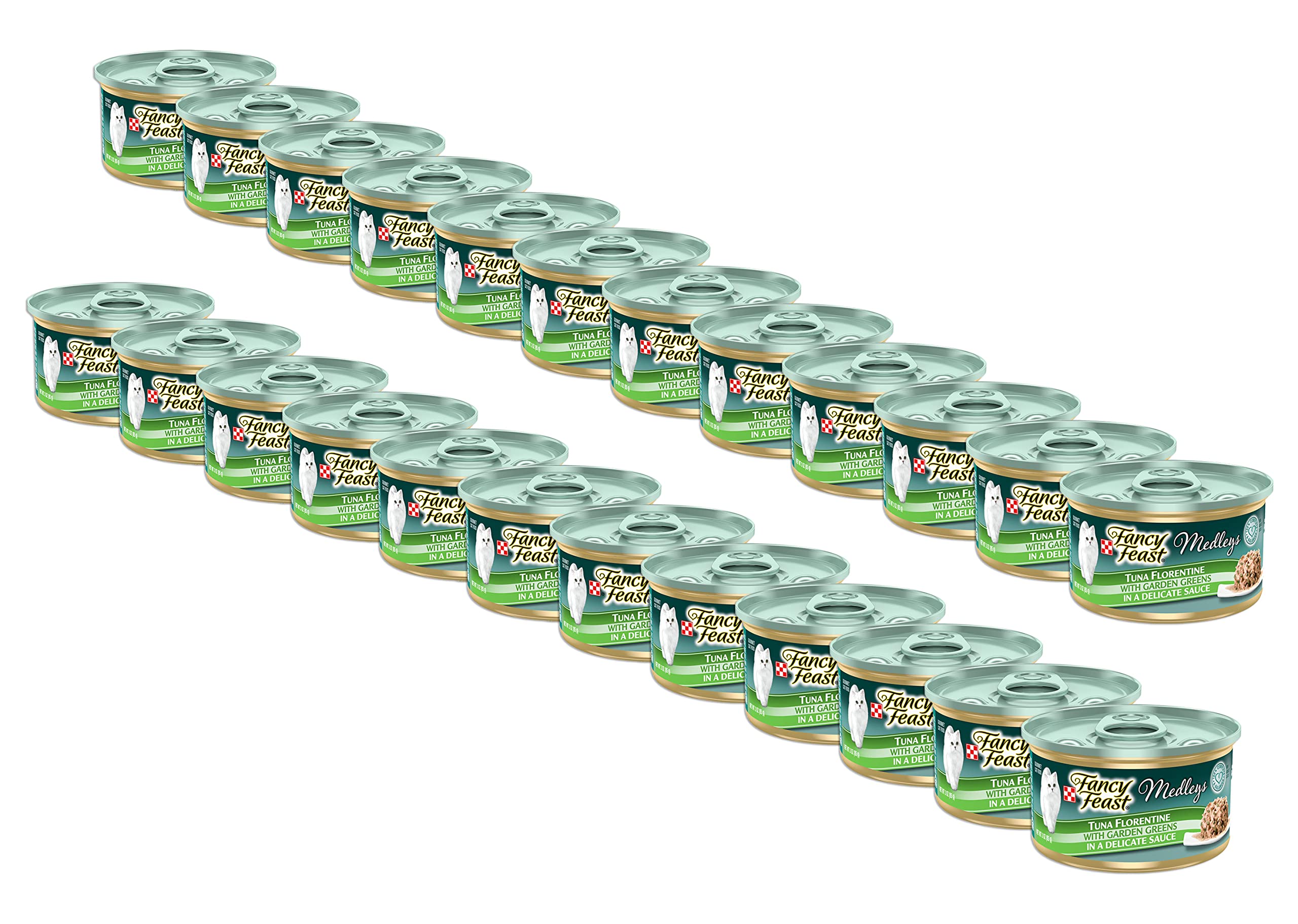 Fancy Feast Medleys Tuna Florentine with Garden Greens in Delicate Sauce - 3 oz Wet Cat Food | Gourmet Seafood Meal for Adult Cats | Perfect for Special Occasions & Picky Eaters