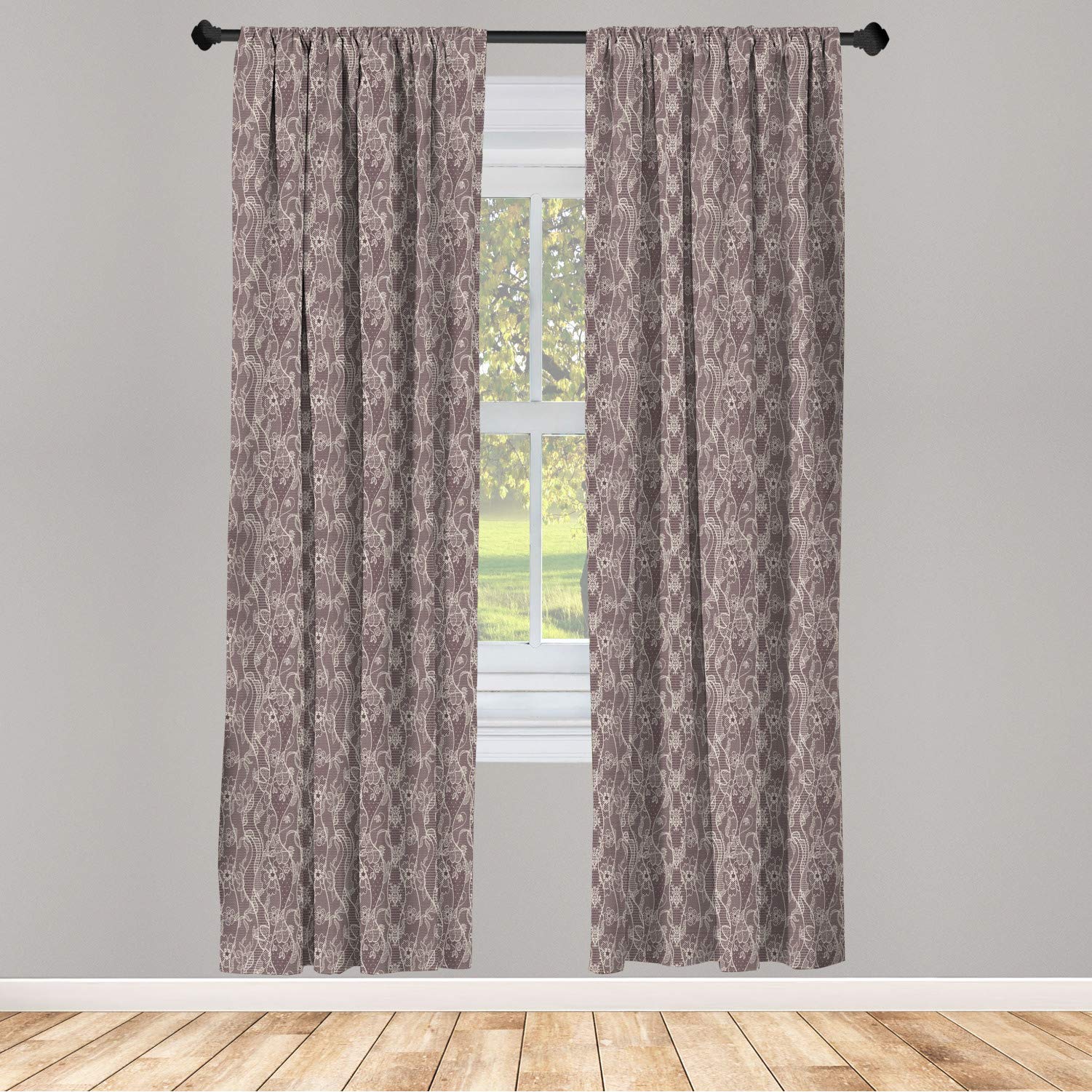 Ambesonne Vintage Lace Floral Window Curtains - Victorian Inspired Lightweight Decorative 2-Panel Set with Rod Pocket, 28