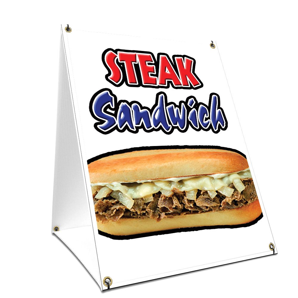 A-Frame Sidewalk Steak Sandwich Sign - Double-Sided Graphics - 18