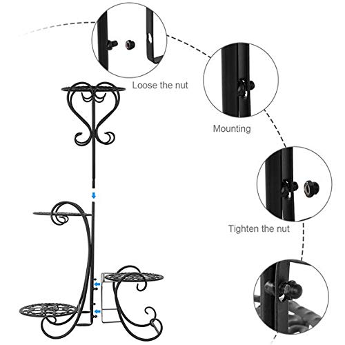4-Tier Corner Metal Flower Stand Holder - Black Round Potted Plant Shelf for Indoor & Outdoor Use - Perfect for Balcony, Patio, Garden, and Living Room Decor