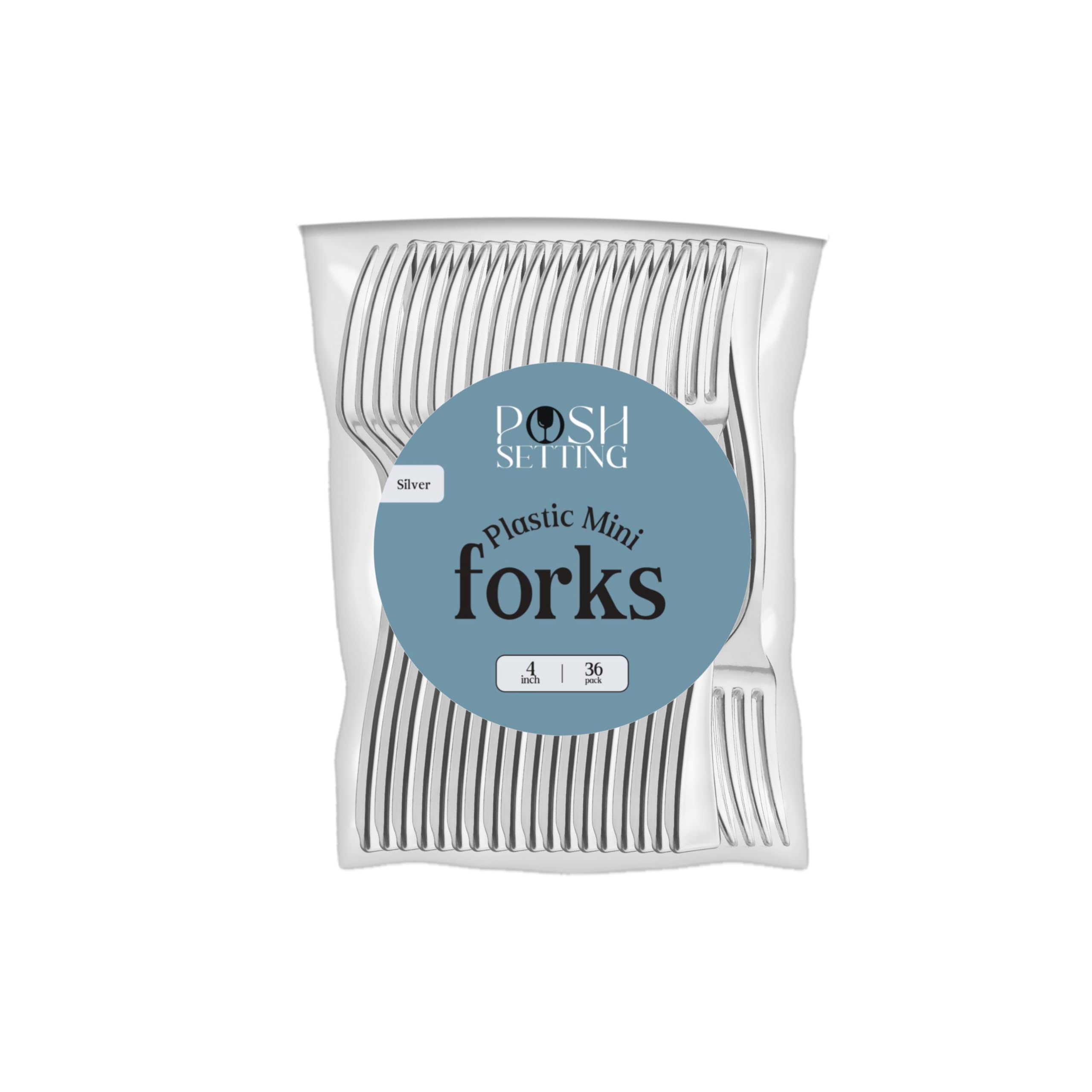 Silver Mini Disposable Forks 4 Inch - Elegant Small Appetizer Forks (36 Pack) - Perfect for Parties, Weddings & Catering Events