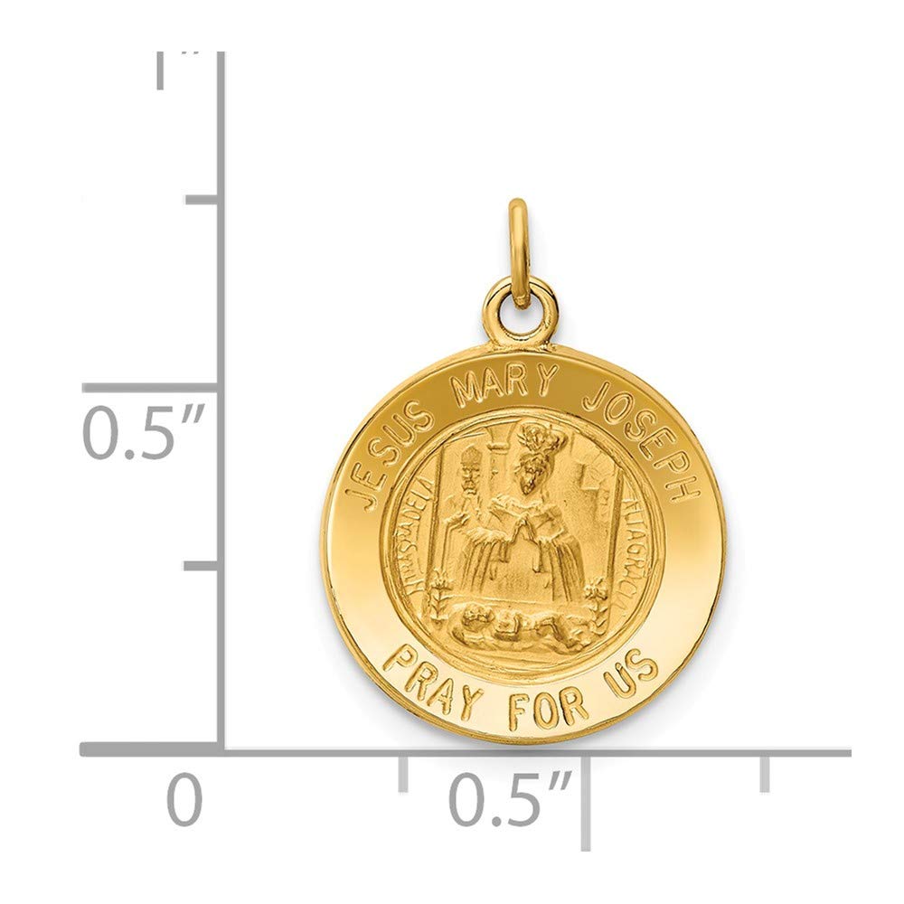 14k Yellow Gold Jesus Mary Joseph Medal Charm Pendant - 20mm x 15mm - Religious Jewelry for Baptism, First Communion & Faith Gifts