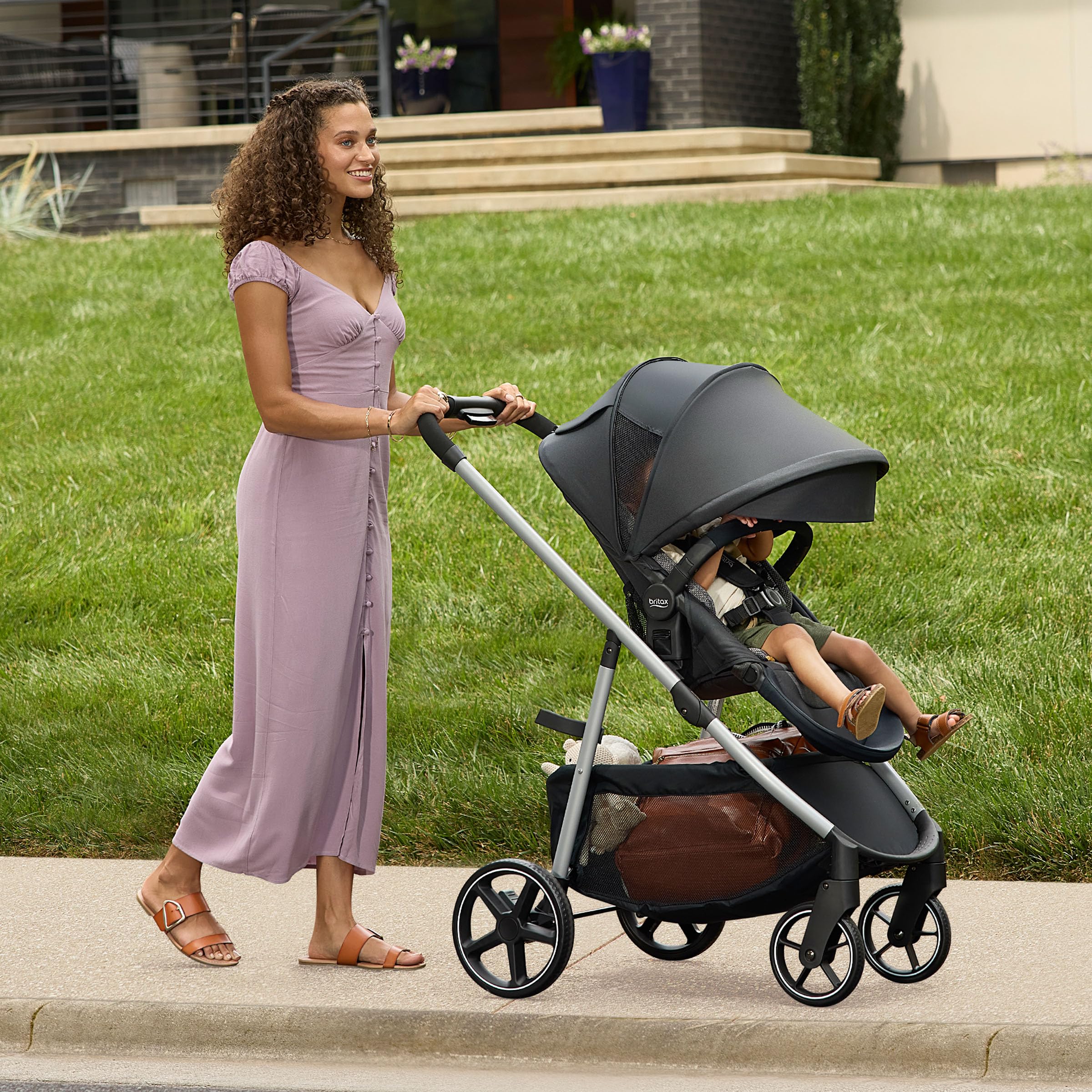 Britax Grove™ Modular Stroller - Lightweight Travel Stroller with CozyFit™ Insert & Bumper Bar | 6 Riding Modes | SafeWash Fabric | Pindot Stone | Perfect for City Walks, Shopping & Family Outings