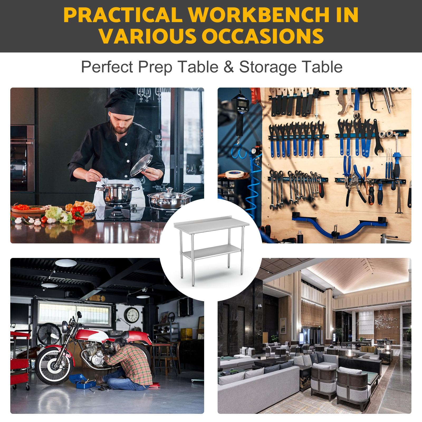 BELANITAS 48x24 Inch NSF Stainless Steel Commercial Prep Table with Backsplash - Heavy Duty Metal Work Table for Kitchen, Butcher Block, Restaurant & Food Prep - Ideal for Commercial Kitchens, Delis, Bakeries & Catering Services