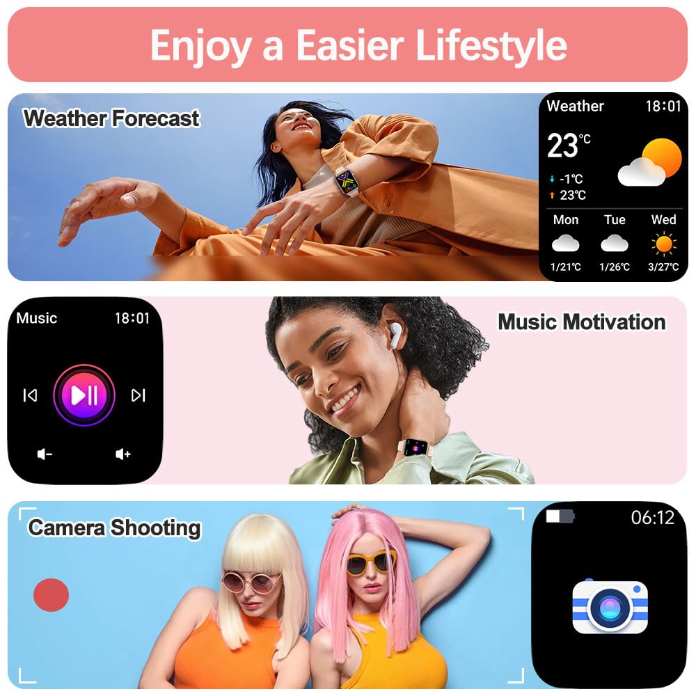 Smart Watch for Women with Call & Text Notifications, Fitness Tracker with Heart Rate & Blood Pressure Monitor - 1.96