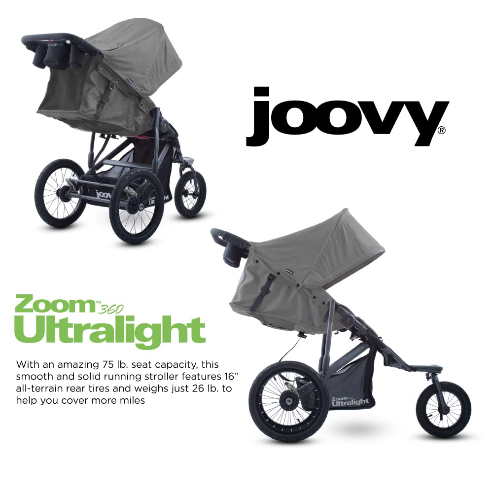 Joovy Zoom360 Ultralight Jogging Stroller - Lightweight Baby Stroller with High Child Seat, Shock-Absorbing Suspension & Large Air Tires for Smooth Ride | Includes Parent Organizer, Air Pump | Easy One-Hand Fold | Perfect for Running, Walking & Outdoor Adventures (Charcoal)