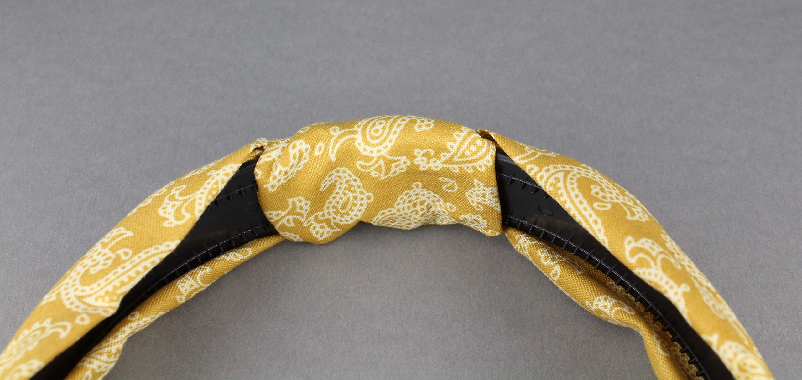 Yellow and White Turban Knot Headband - Paisley Fabric Covered Hair Band with Grip Teeth for Women | Yoga, Workout, and Fashion Accessory