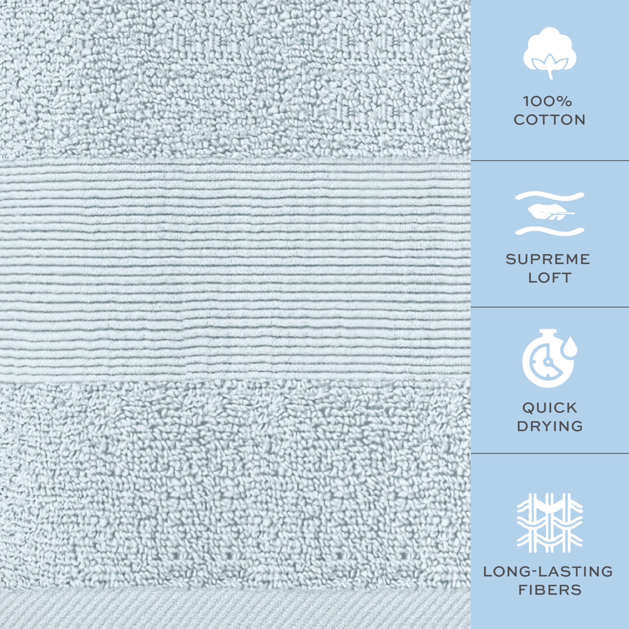 Premium 8-Piece White Classic Resort Bath Towel Set - Ultra Soft, Plush & Absorbent Cotton Towels (2 Bath, 2 Hand, 4 Washcloths) | Luxury Hotel Quality for Spa, Bathroom & Beach Use - Light Blue