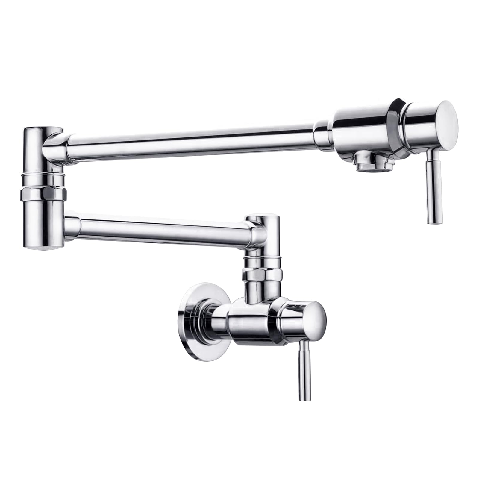 BAGNOLUX Chrome Pot Filler Faucet - Wall Mounted Cold Water Stove Faucet with Dual Lever Handle & Swing Arm - 23.4