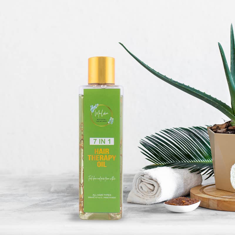 Muloha 7-in-1 Hair Growth Oil with Almond, Olive, Vitamin E, Sesame & Coconut Oils - Nourishing Treatment for Men & Women - All Hair Types (200ml) - Perfect for Dry, Damaged Hair & Scalp Care