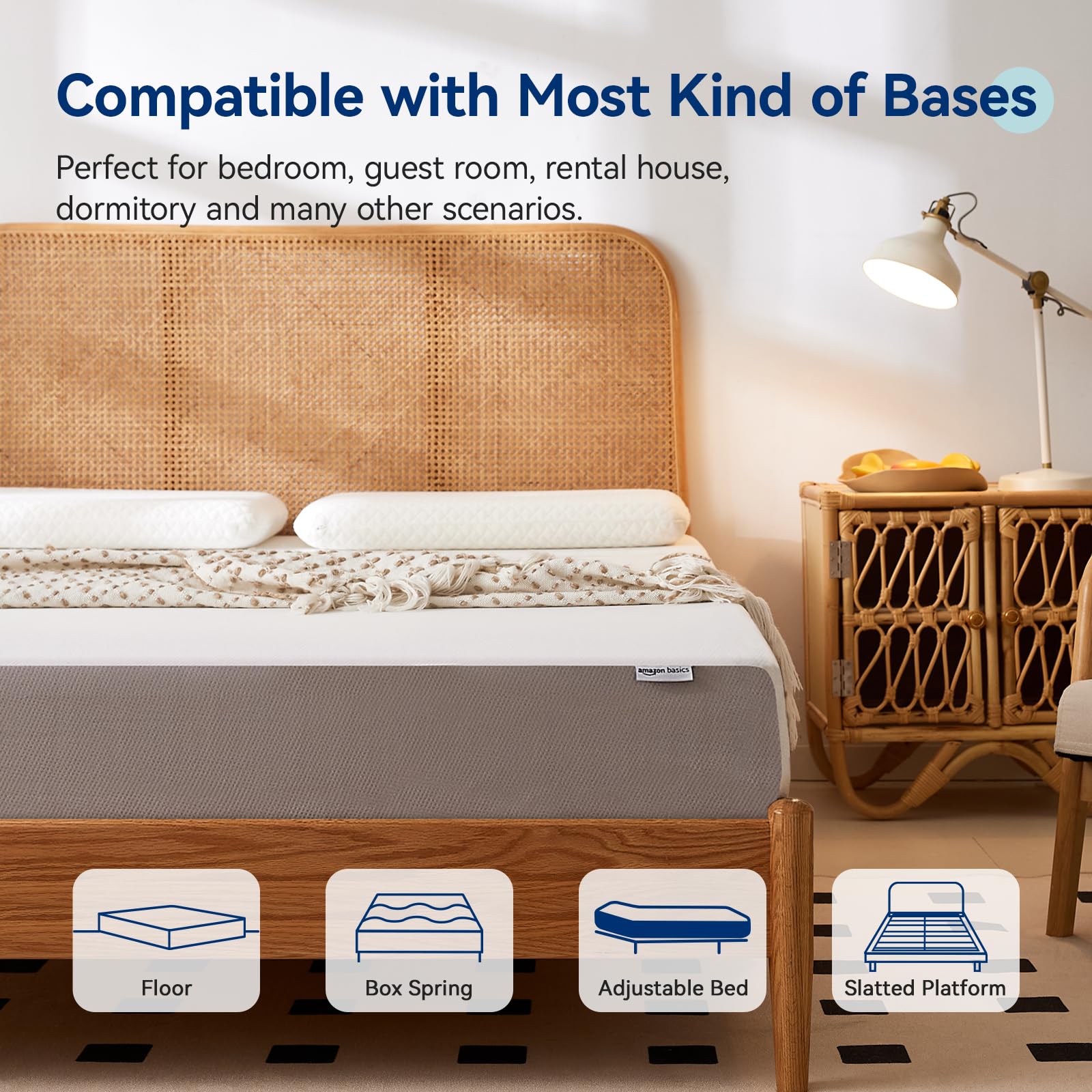 Amazon Basics 8 Inch Queen Memory Foam Mattress - Medium Firm Support, Pressure Relief, CertiPUR-US Certified, White & Grey - Perfect for Bedrooms, Guest Rooms & Dorm Rooms