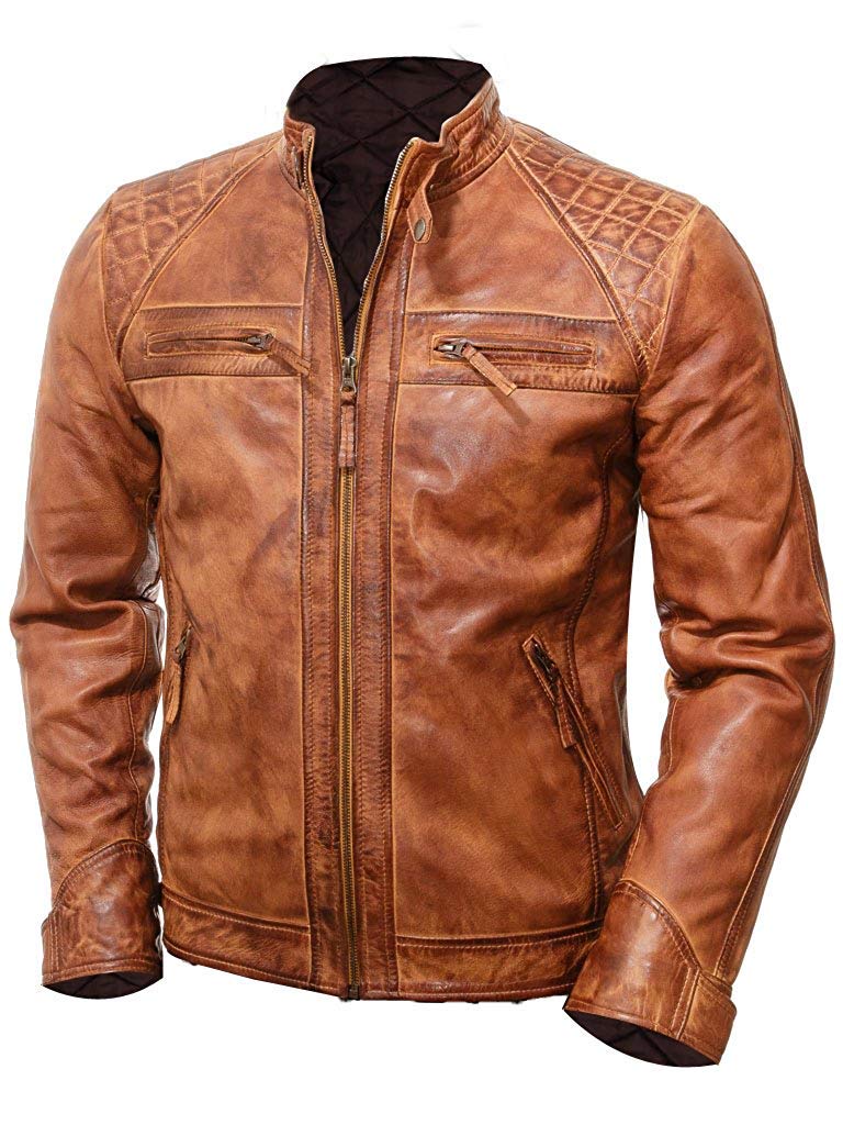 Shazmeen Men's Genuine Leather Biker Jacket - Vintage Cafe Racer Motorcycle Jacket for Men, Real Lambskin Leather Jacket - Perfect for Riding, Casual Wear & Outdoor Adventures