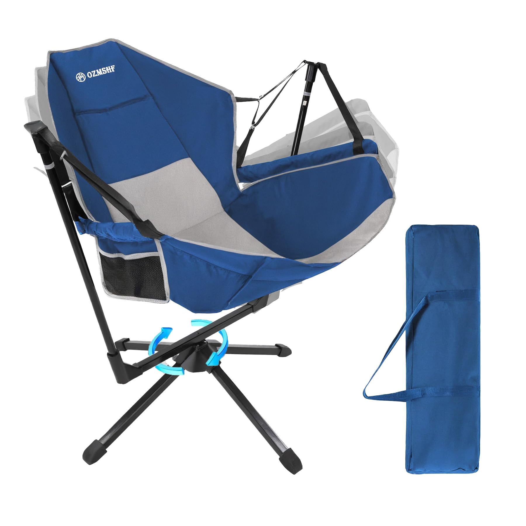 360 Degree Swivel Camping Chair - Portable Hammock Chair with Adjustable Backrest, Lightweight Aluminum Alloy Folding Rocking Chair for Outdoor, Beach, Lawn & Backyard Relaxation (Blue Grey) - Perfect for Camping Trips, Picnics, Beach Days and Backyard Lounging