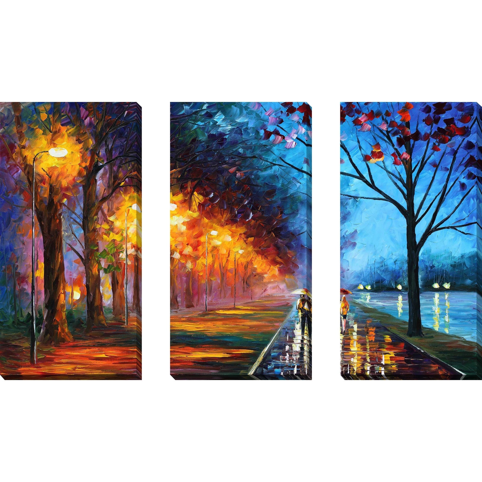 Leonid Afremov Alley By The Lake 3-Piece Canvas Wall Art Set - Vibrant Impressionist Painting for Living Room, Bedroom & Office Decor