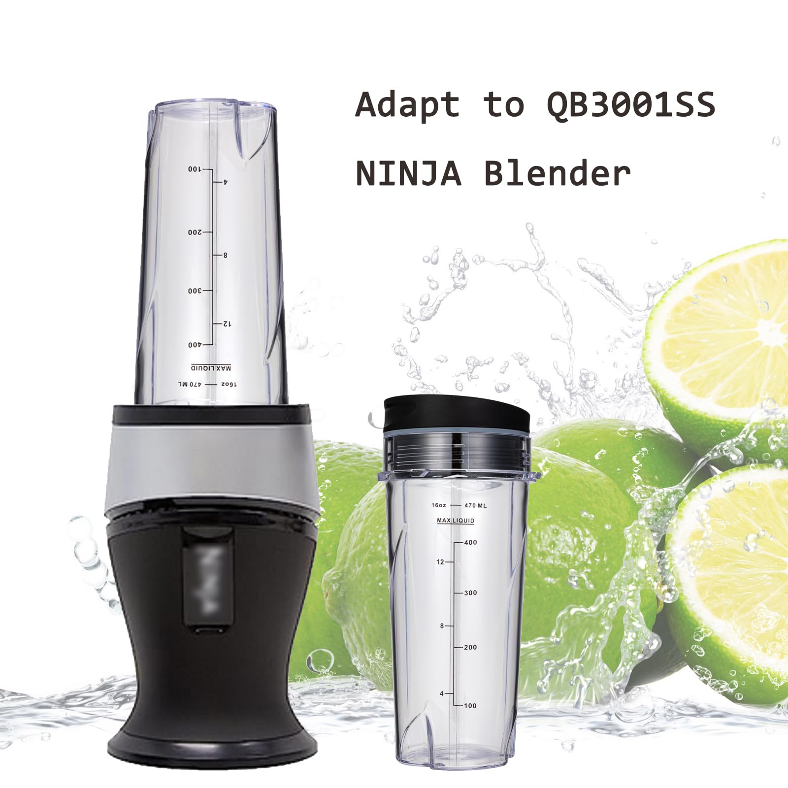 16oz Replacement Cups for Ninja QB3001SS Compact Personal Blender with Lids - 2 Pack - Perfect for Smoothies, Protein Shakes & On-the-Go Blending