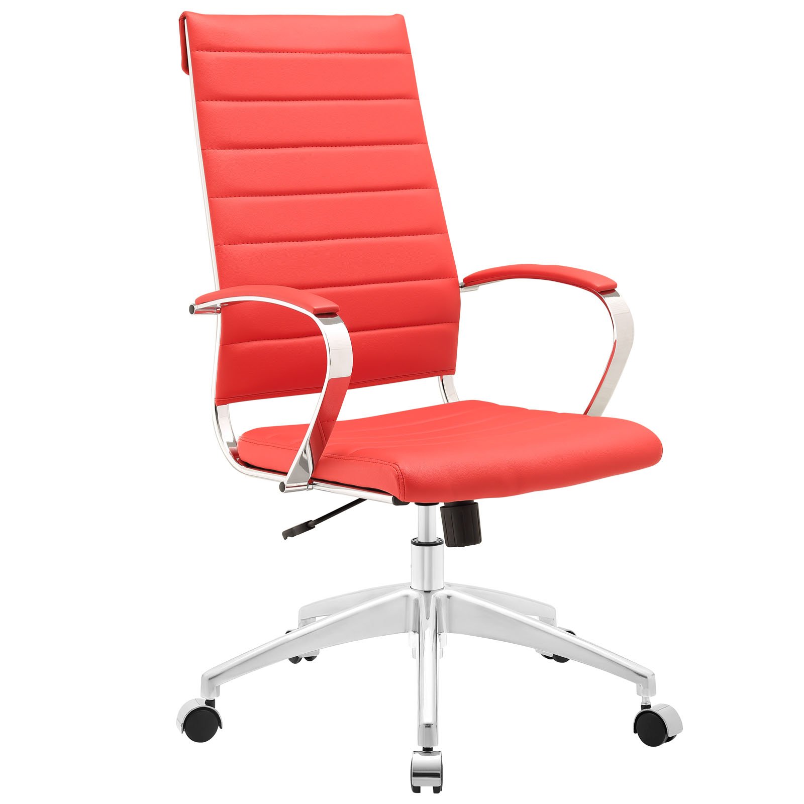 Modway Jive Ribbed High Back Executive Office Chair - Ergonomic Swivel Desk Chair with Adjustable Arms & Lumbar Support, Red - Perfect for Home Office, Gaming & Workspace Comfort