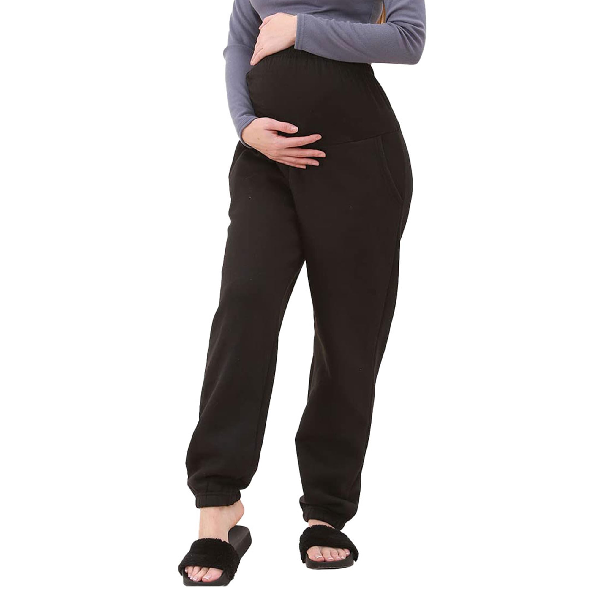 **The Fancy Dress® Women's Maternity Fleece Joggers – Over The Bump Pregnancy Pants for Belly Support, Full Ankle Length, Loose & Comfortable – Perfect for Casual Wear, Lounging & Running Errands**