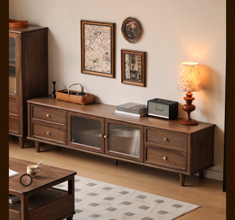 Solid Black Walnut Wood TV Stand - American Retro Style Locker Cabinet for Living Room & Home Theater Storage