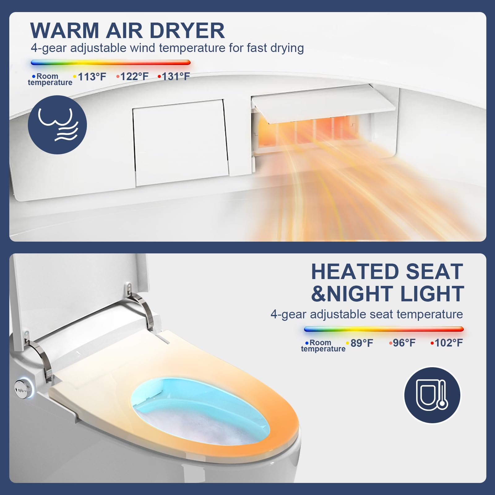 ZMJH 901 Smart Bidet Toilet with Built-in Warm Water & Dryer - One Piece Elongated Toilet with Heated Seat, Auto Flush & Soft Close - Remote Control for Modern Bathroom Luxury & Comfort