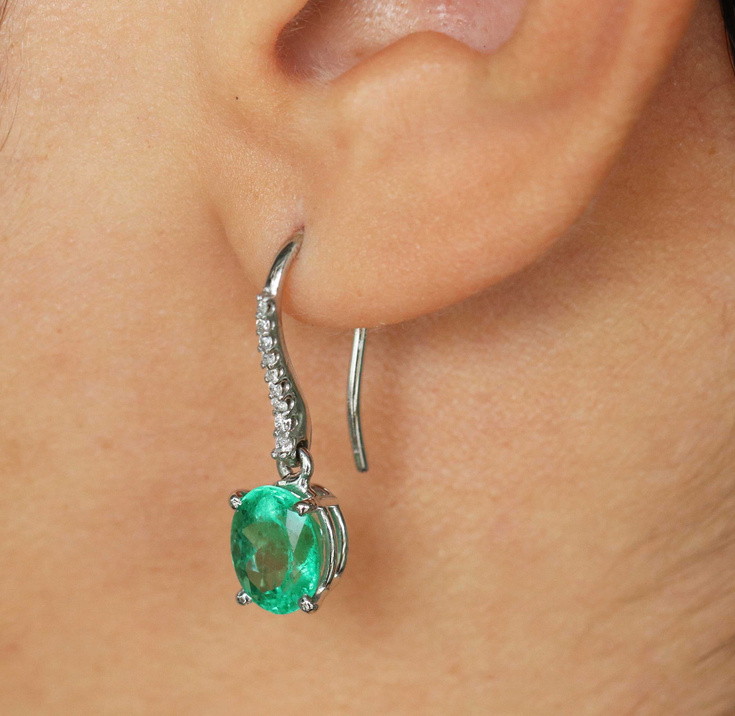 4.25tcw Vivid Green Colombian Emerald & Diamond Dangle Earrings in 14K Gold - Elegant Jewelry for Weddings, Parties & Special Occasions