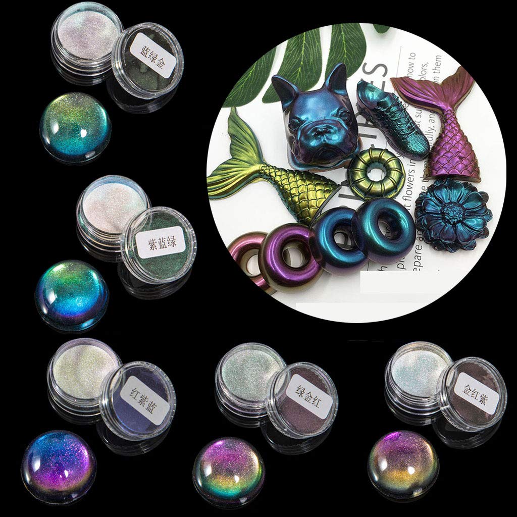 5-Color Mica Powder for Epoxy Resin - Chameleon Rainbow Pigment | Safe for Nail Art, Lipstick & Cosmetics | DIY Crafts, Jewelry Making & Resin Art Projects