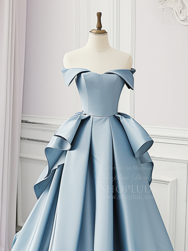 Elegant A-Line Blue Satin Long Prom Dress for Women - Formal Evening Gown for Homecoming, Wedding Guest & Special Occasions