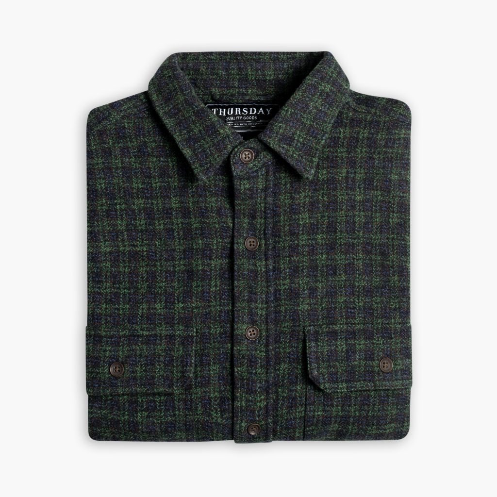 Summit Flannel Shirt for Men - Soft Plaid Button Down Shirt in Pine Green | Casual Outdoor Wear for Hiking, Camping & Fall Fashion