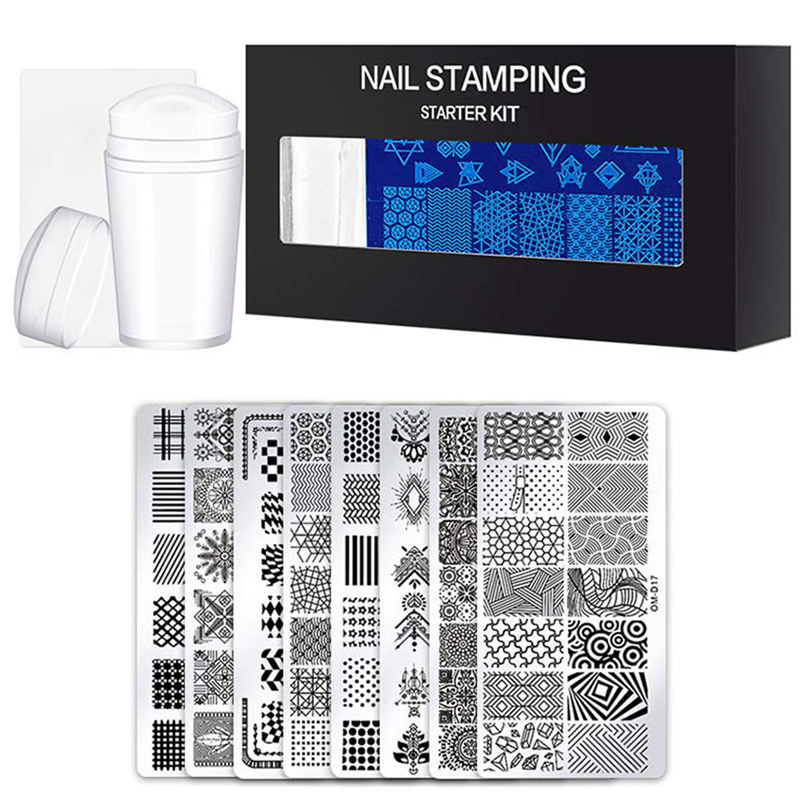 EXCLUZO 10Pcs Nail Art Stamping Kit - Floral & Geometric Design Stamping Plates with Clear Stamper & Scraper for Professional Manicures - Perfect for DIY Nail Art, Salon Use & Gift Giving