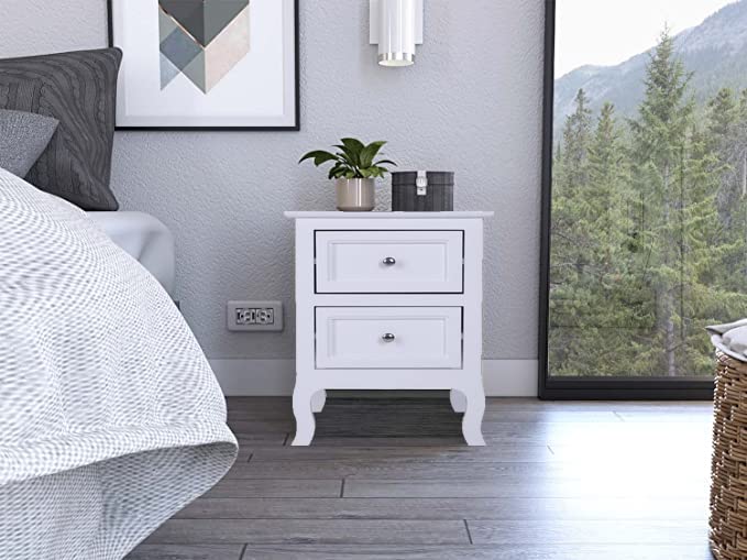LIKOVSCI Nightstand Set of 2 - White Wooden End Tables with 2 Decorated Drawers, Large Storage Side Tables for Bedroom - Perfect for Bedside Organization & Home Decor
