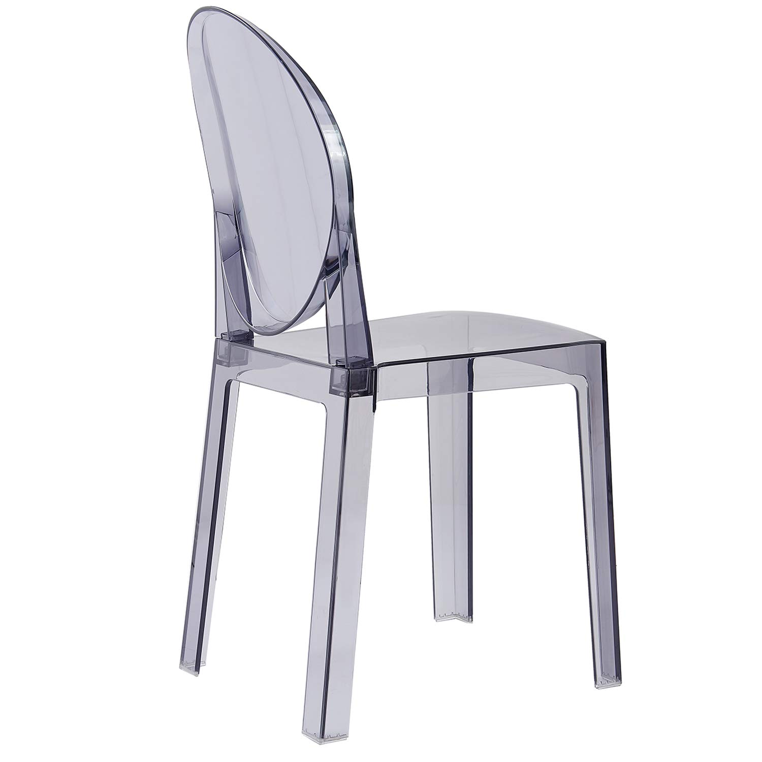 2xhome - Modern Ghost Side Chair in Gray Smoke, Mid Century Dining Room Chair, Armless Accent Seat for Lounge, Living Room, or Office - Single (Set of 1)