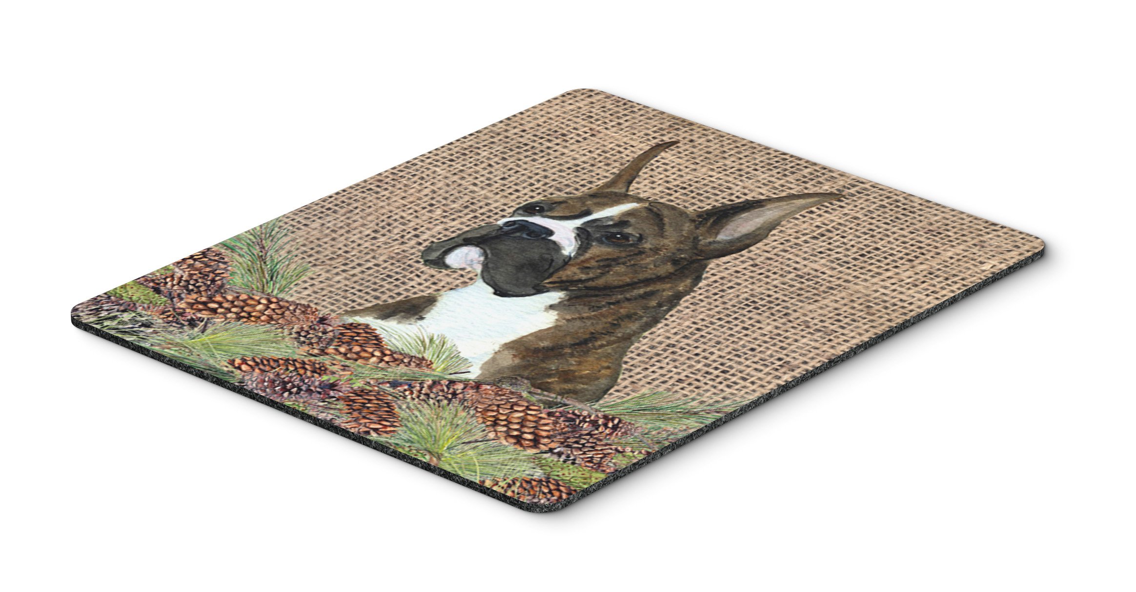 Brindle Boxer Mouse Pad with Faux Burlap & Pine Cones - Washable Large Mouse Mat for Home Office, Gaming, Computer & Laptop - Perfect for Work, Study & Decor