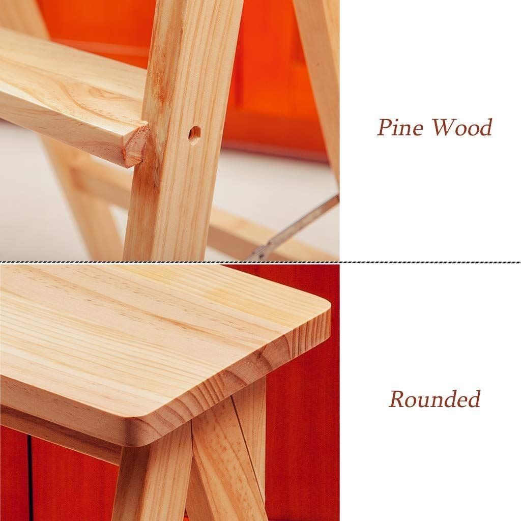 3-Step Wooden Folding Step Stool - Compact Indoor Ladder for Kitchen, Attic, Office, Storage - Multi-Functional as Step Stool, Chair, Shelf - Perfect for Home, Garage, and Workspace Organization