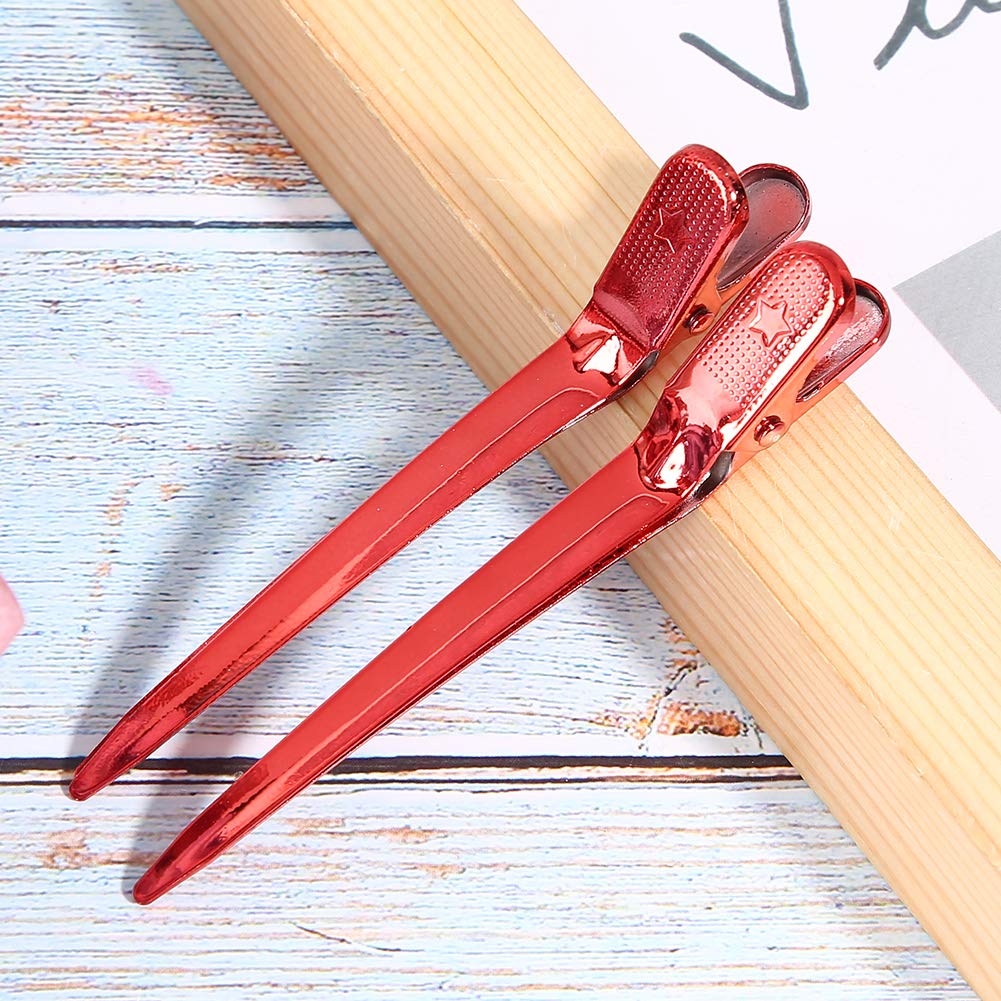 12 Pcs Professional Salon Duckbill Hair Clips - Stainless Steel Hairpins for Styling, Sectioning & Hairdressing (Red) - Perfect for Salon, Home Use & DIY Hair Styling