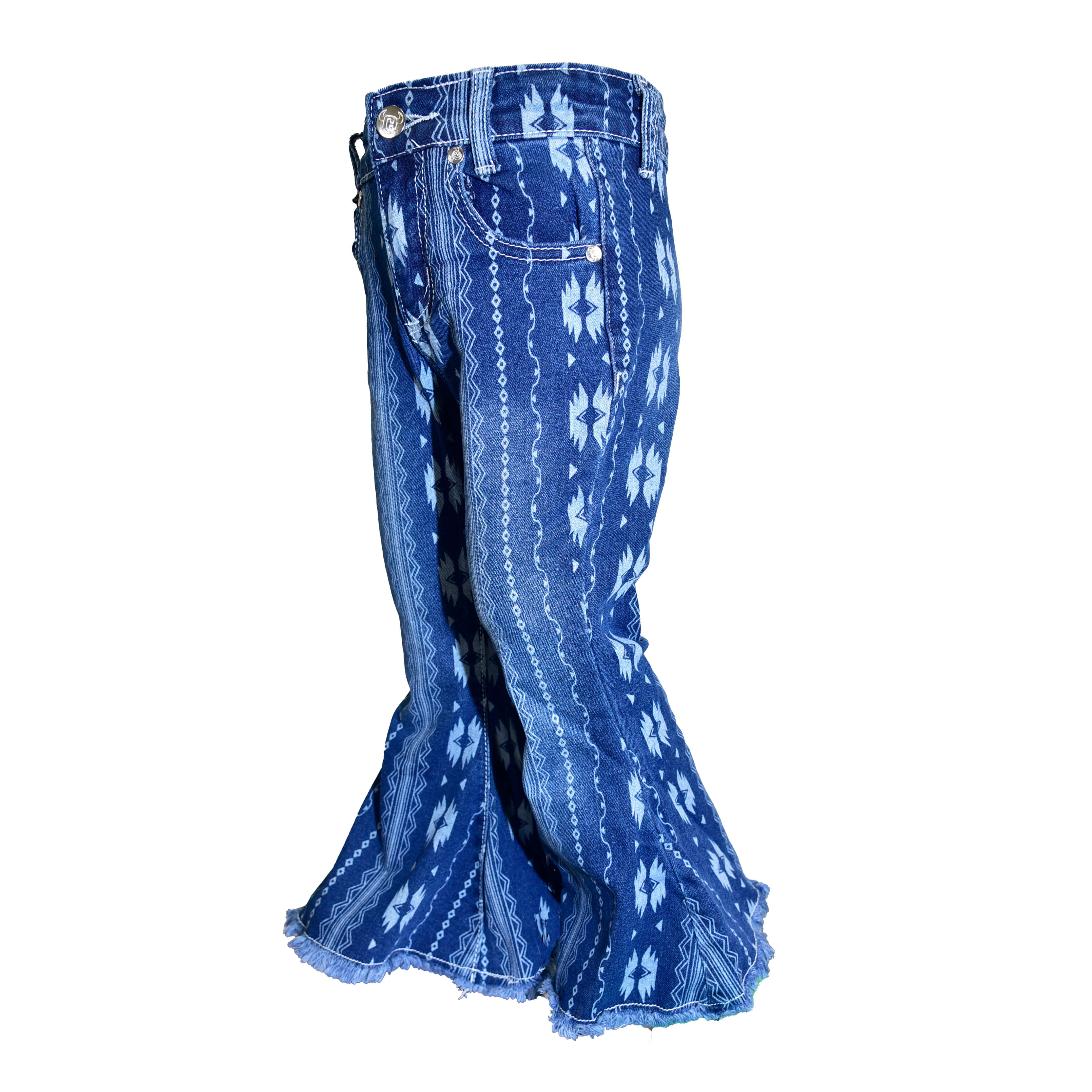Aztec Print Bell Bottom Denim Jeans for Baby & Toddler Girls - Soft Stretch Comfort for Playtime & Casual Outings