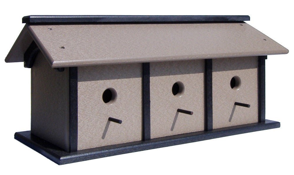 Triple Bird House - Handmade Weatherproof Poly Resin 3 Condo Birdhouse for Garden, Patio, and Backyard Decor