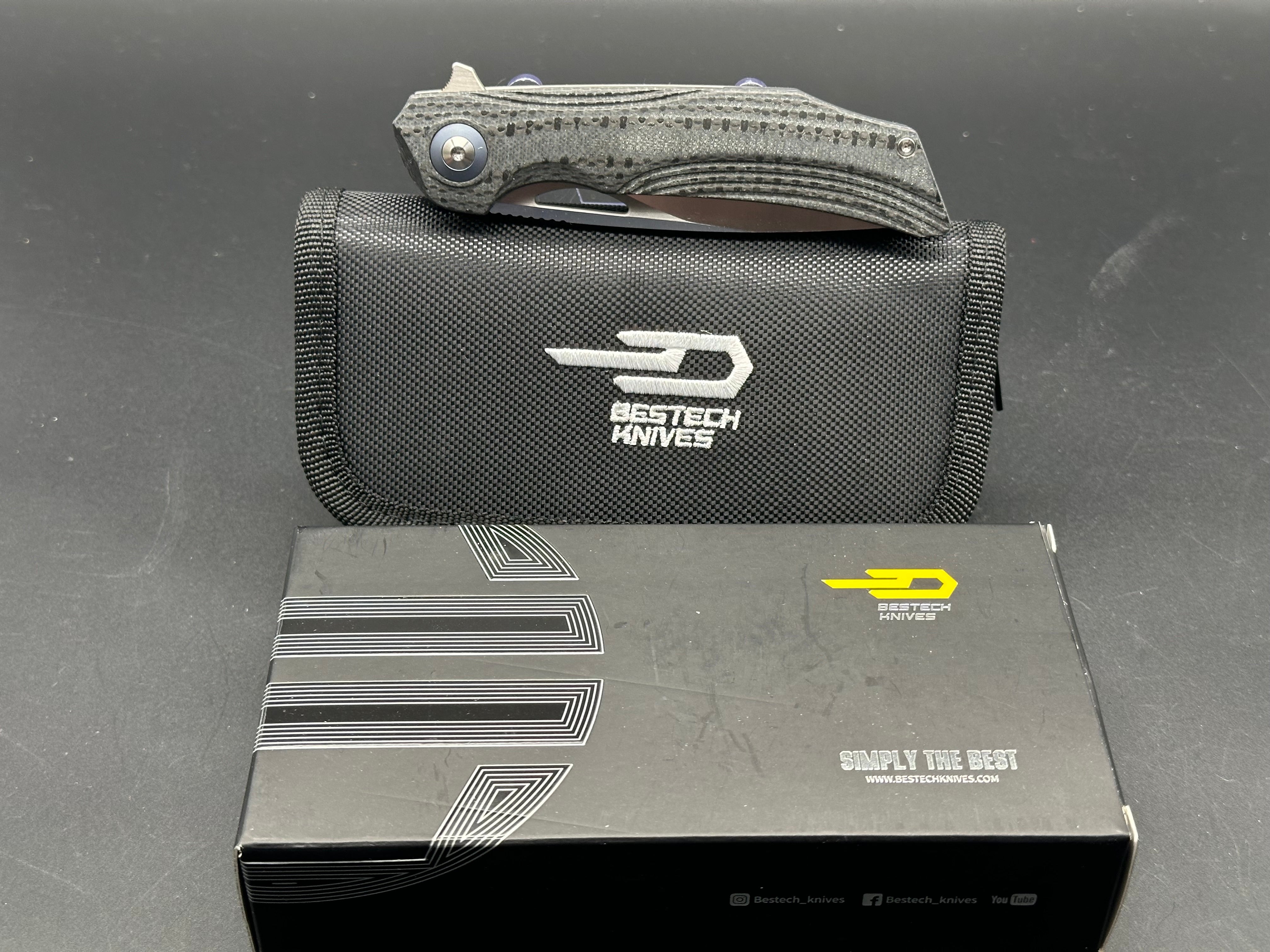 Bestech Falko Liner Lock Folding Knife - Black G10/CF Handle, 3.8