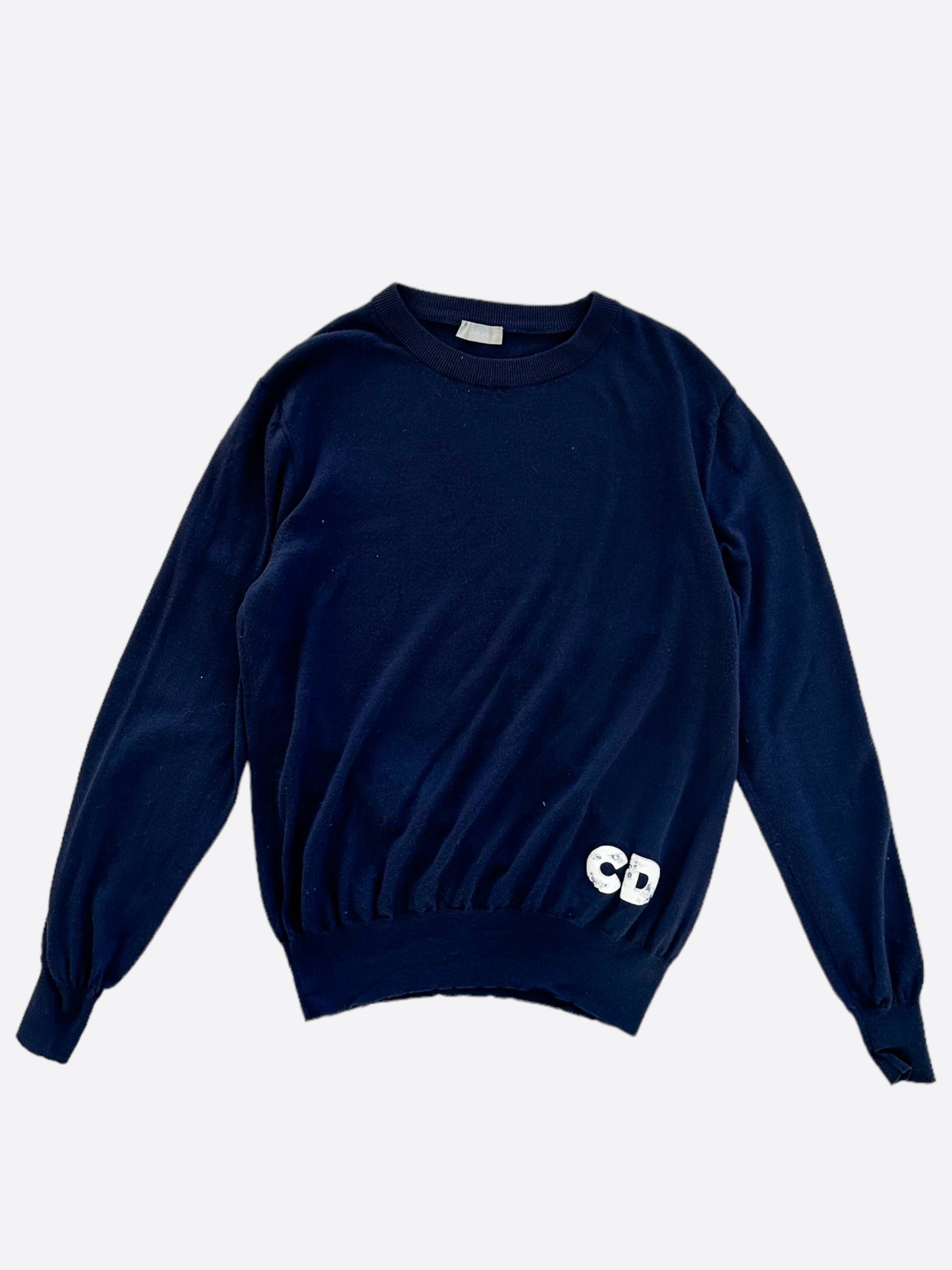 Dior Daniel Arsham Navy Blue Wool Knit Sweater for Men - Luxury Designer Pullover for Winter Fashion & Casual Wear